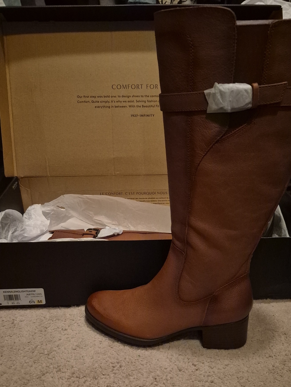 Naturalizer Kenna Wide Calf Tall Brown Leather Riding Boots